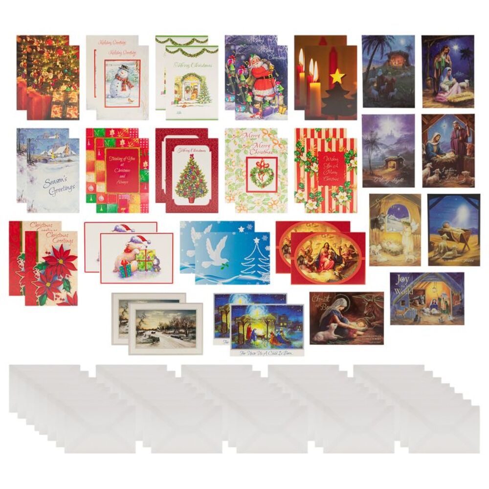 Traditional Christmas Value Assortment 32 Boxed Holiday Cards + 8 Nativity Cards